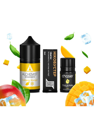 НАБІР ДЛЯ САМОЗАМІСУ ALCHEMIST 30 МЛ 50 МГ ICEBERG MANGO ЗІ СМАКОМ ХОЛОДНОГО МАНГО