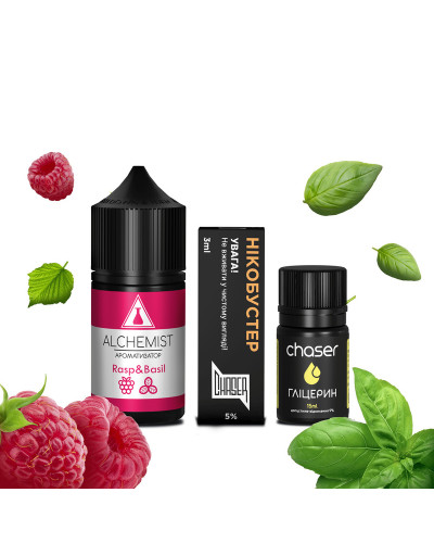 НАБІР ДЛЯ САМОЗАМІСУ ALCHEMIST 30 МЛ 50 МГ RASPBASIL ЗІ СМАКОМ МАЛИНИ ТА БАЗИЛІКА