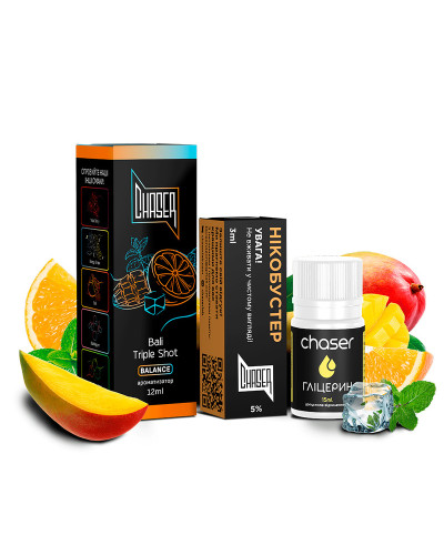 НАБОР ДЛЯ САМОЗАМЕСА CHASER BLACK 30 МЛ "BALI TRIPLE SHOT" СО ВКУСОМ МАНГО АПЕЛЬСИН ТРОЙНОЙ ХОЛОД