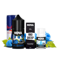 НАБІР ДЛЯ САМОЗАМІСУ NOVA 30 МЛ 50 МГ REDBULL BLUERASP ЗІ СМАКОМ ЕНЕРГЕТИКА ТА БЛАКИТНОЇ МАЛИНИ