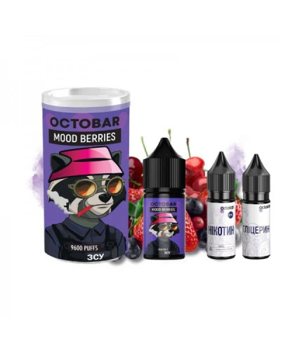 НАБІР ДЛЯ САМОЗАМІСУ OCTOBAR NFT 30 МЛ 50 МГ MOOD BERRIES ЗІ СМАКОМ ВИШНІ ПОЛУНИЦІ ТА ЧОРНИЦІ